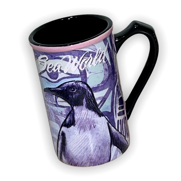 seaworld 3D penguins mug large black & purple - Picture 1 of 3